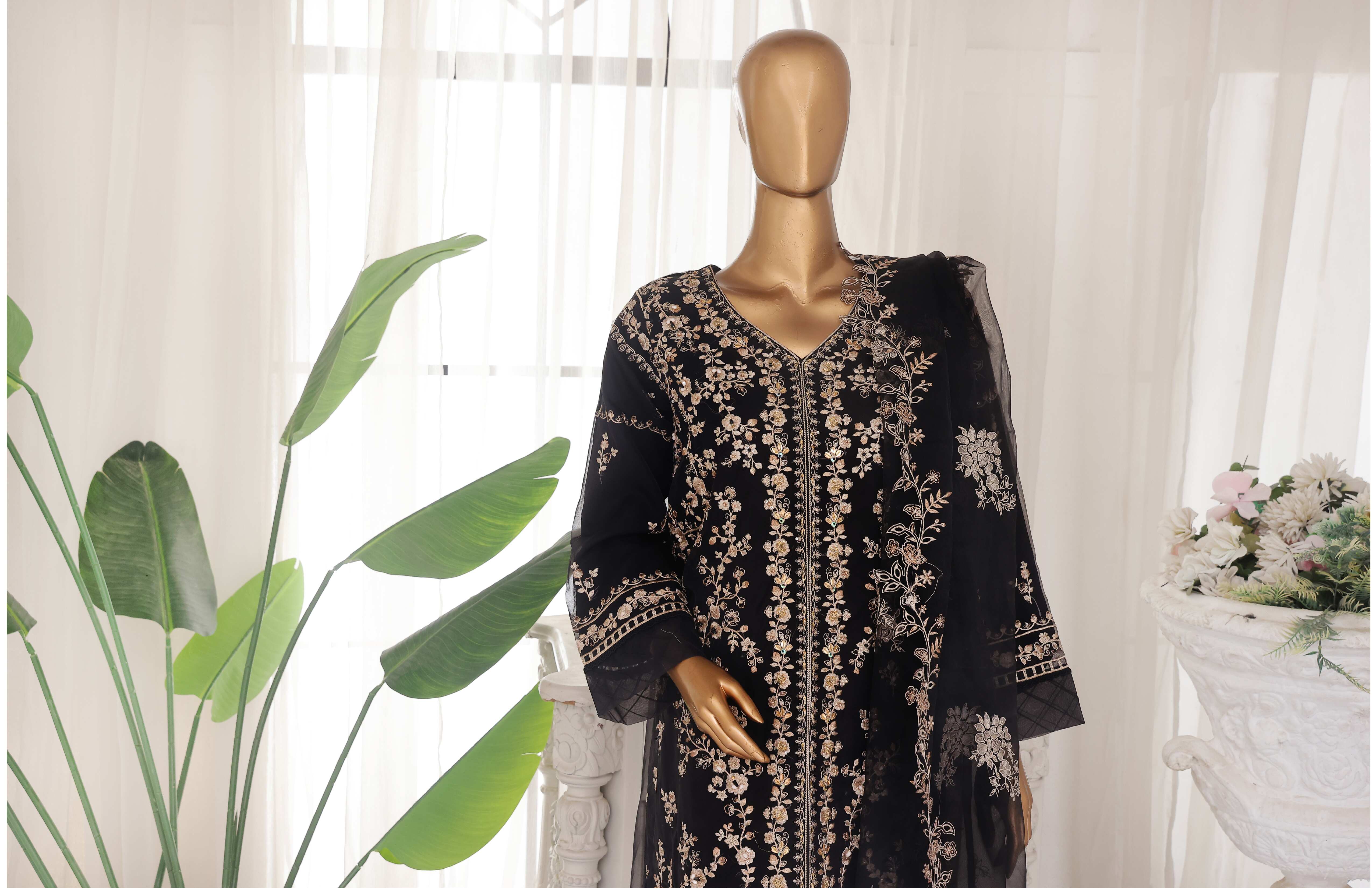 Bin Saeed Stitched 3 Piece Chiffon Black
