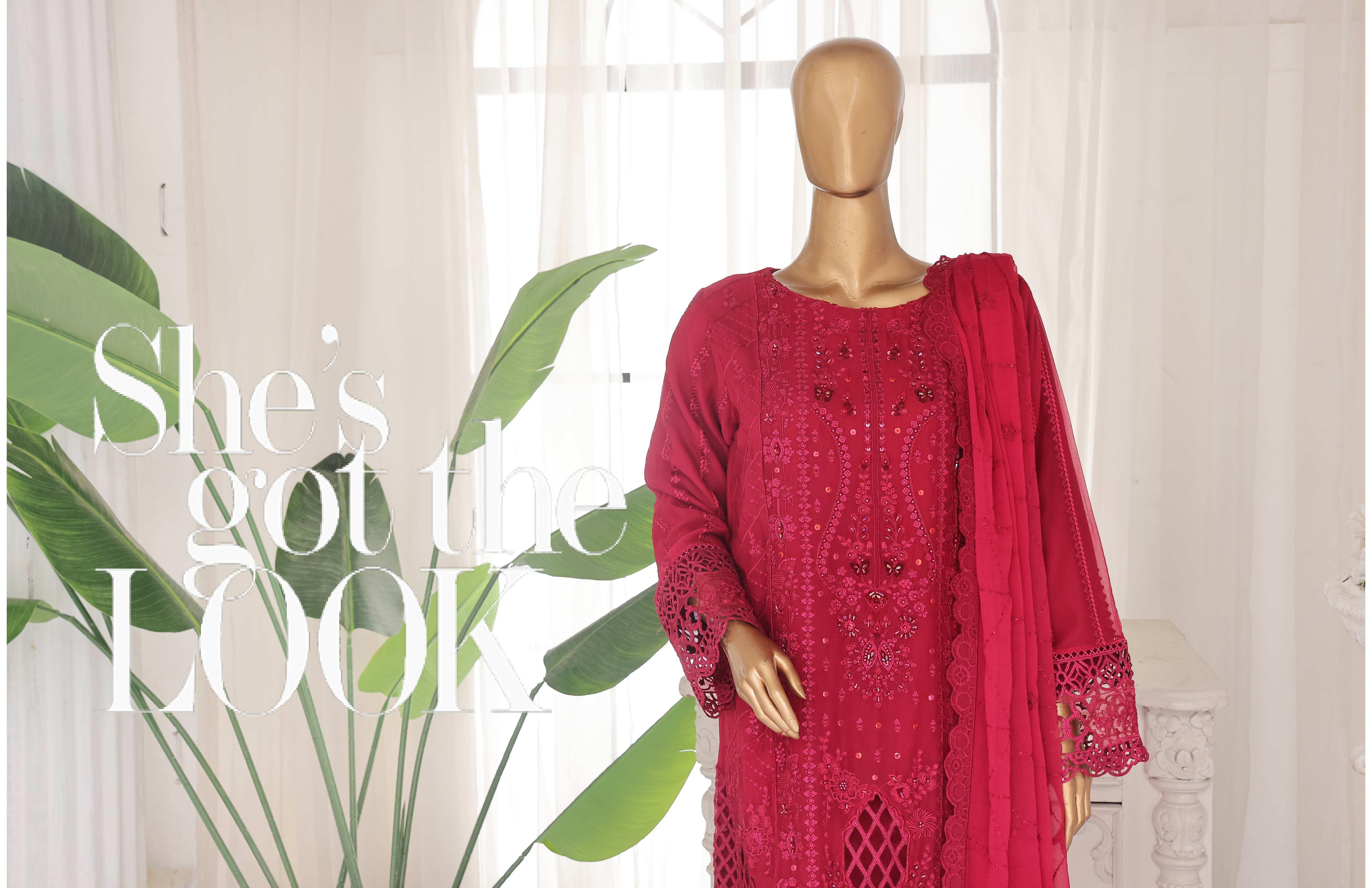 Bin Saeed Stitched Chiffon Crimson