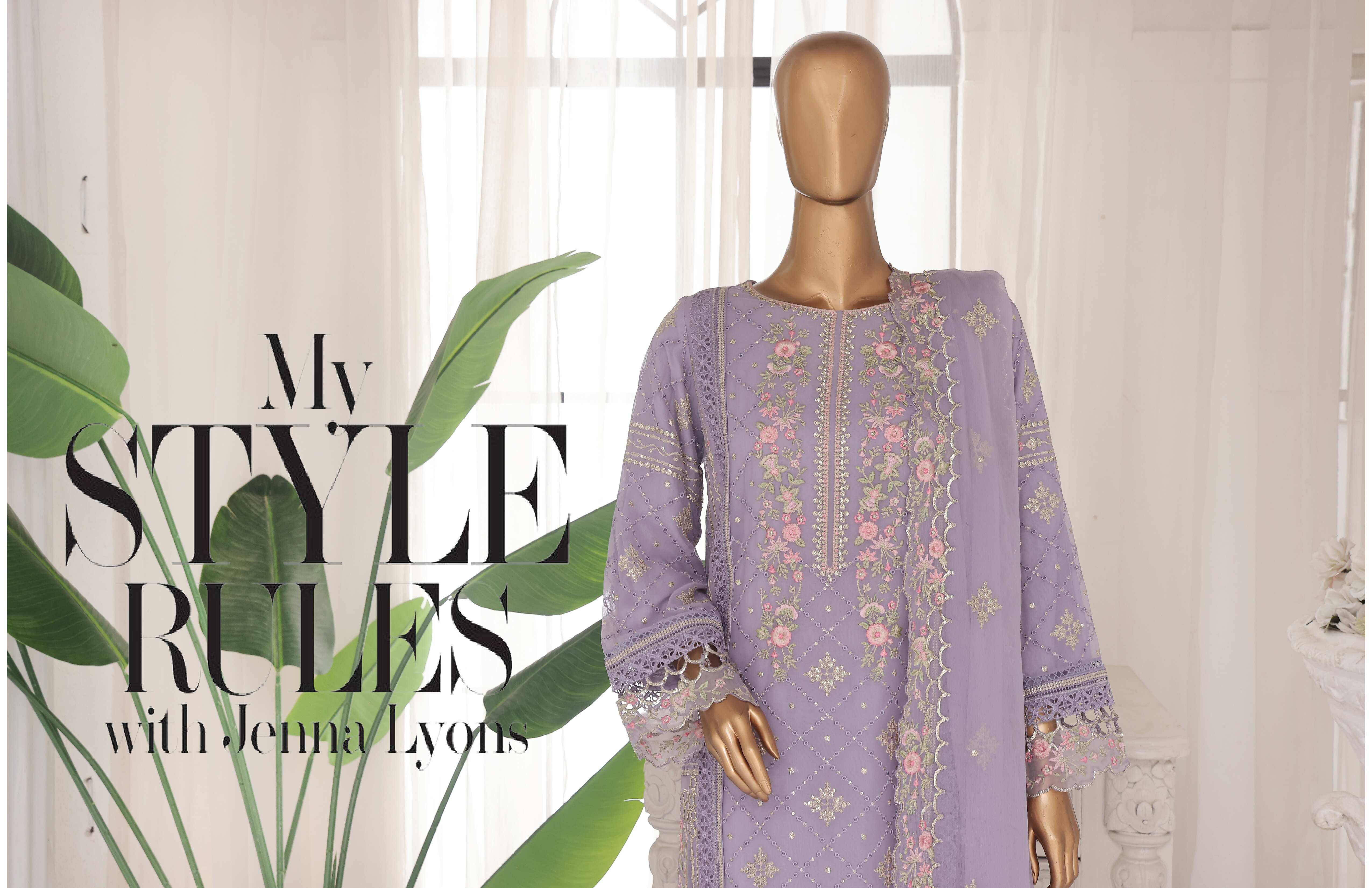 Bin Saeed Stitched Chiffon light pastel purple.