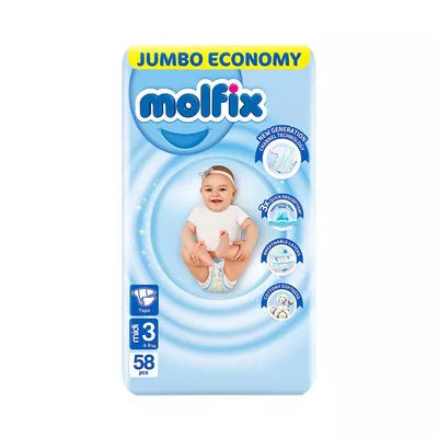 Molfix Baby Diaper (Jumbo Economy) Belt 3 Midi 4-9 kg 58 pcs